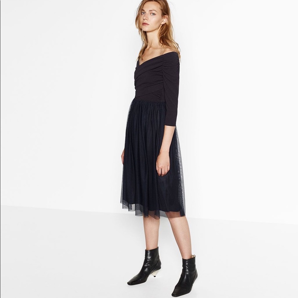 Zara TULLE MIDI DRESS-TRENDING PICKS NWOT Sz Xs